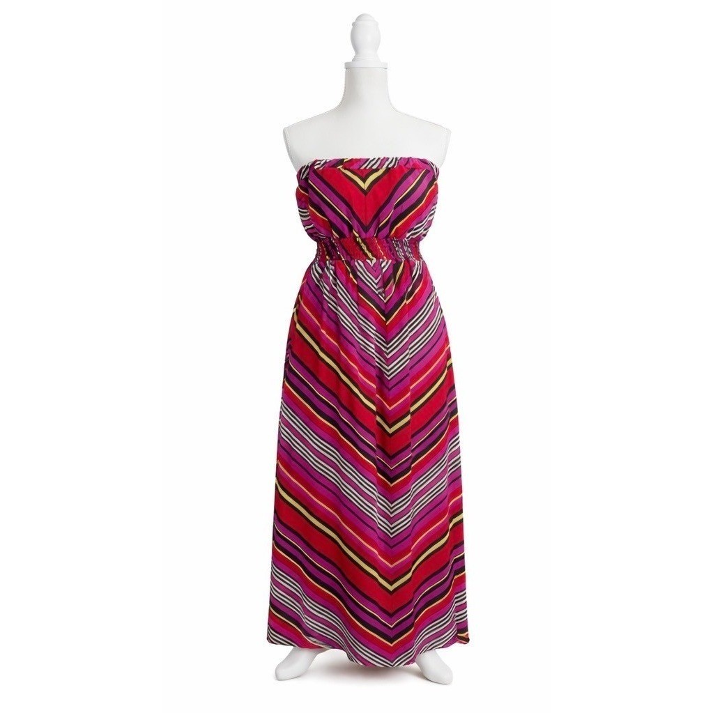 She’s Cool Striped Multi Color Strapless Sheer Lined Maxi Dress XL