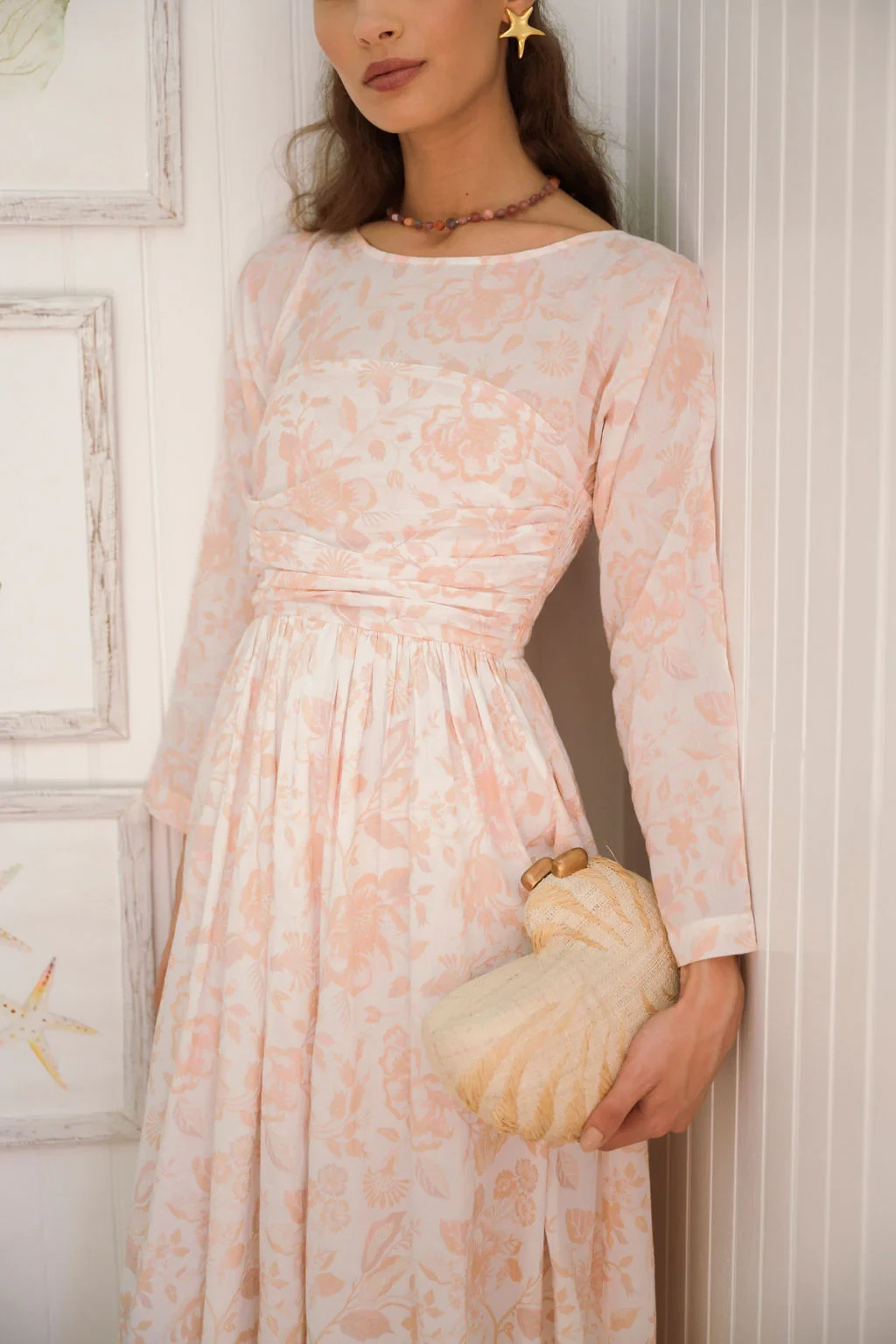 La Marigold Delfina Dress Romantic Petal Pink Floral Smocked Midi Voile XS NWT