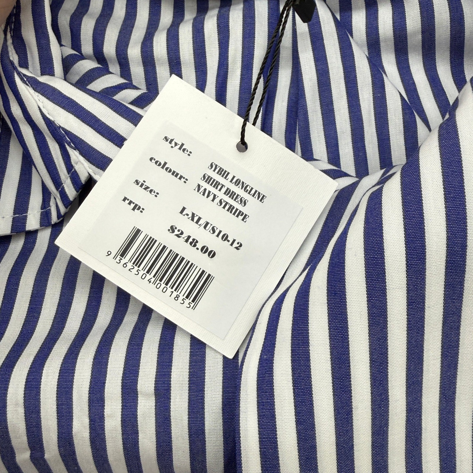 Shirty Australia Sybil Longline Shirt Dress Women XL Navy Stripe Preppy Hamptons