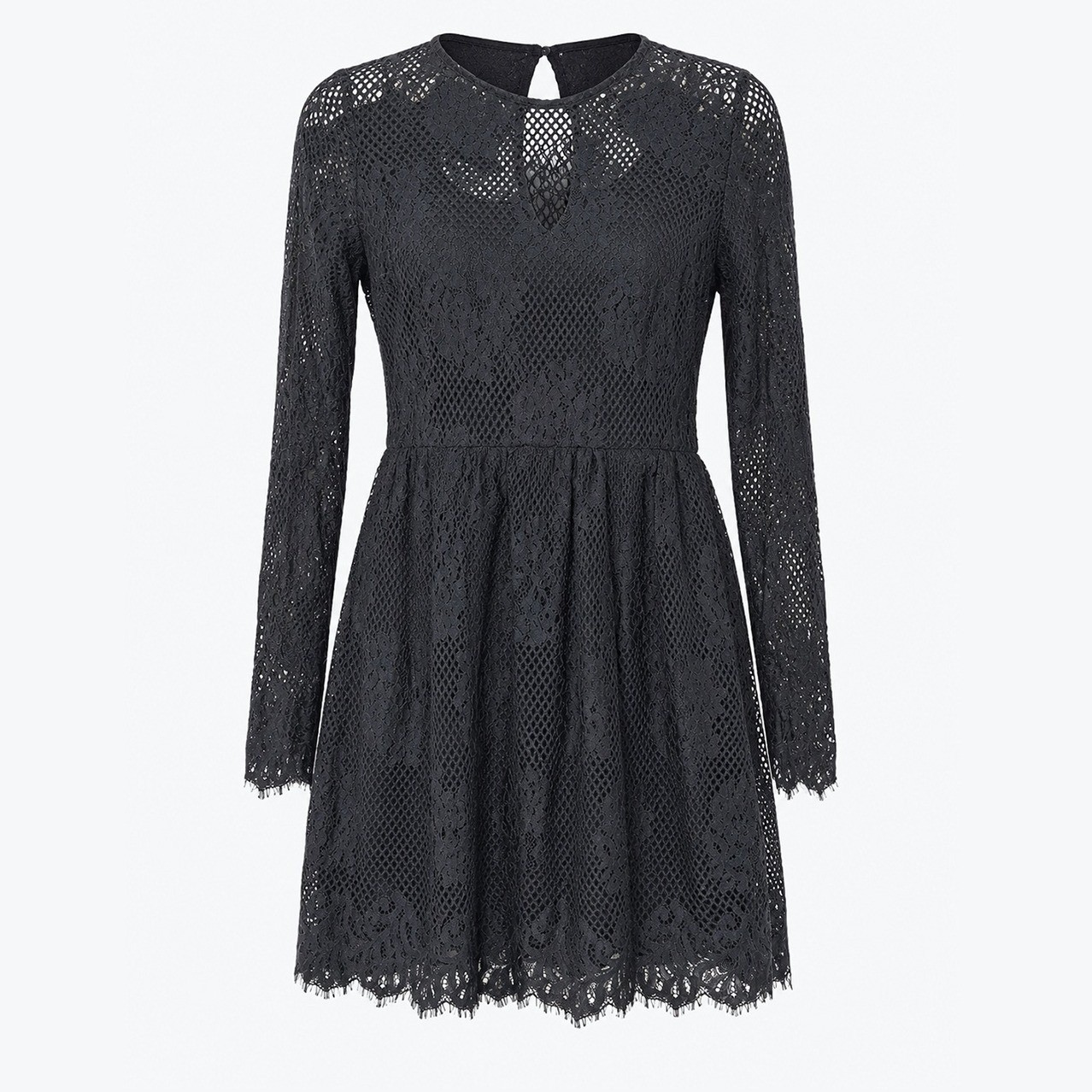 Xhilaration Black Whimsygoth Mini Dress Long Sleeve Floral Sheer Fit Flare Med.