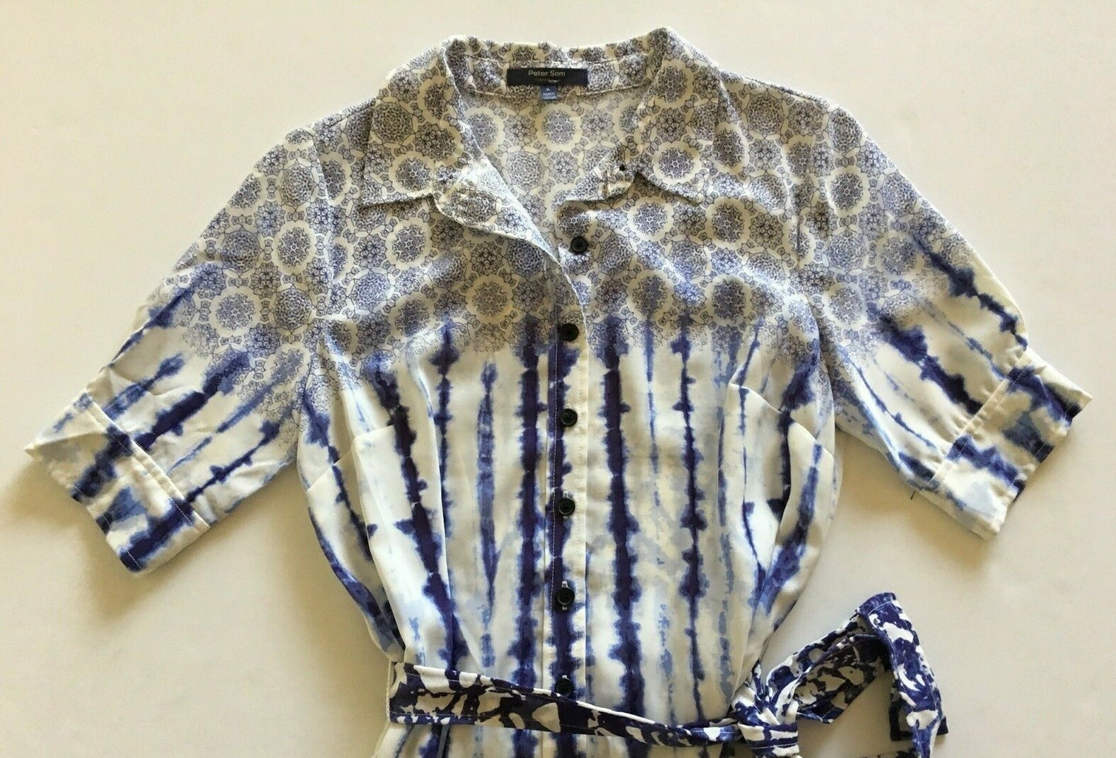 Peter Som for Design Nation Tie-Dye Medallion Shirt Dress Blue White Size 8