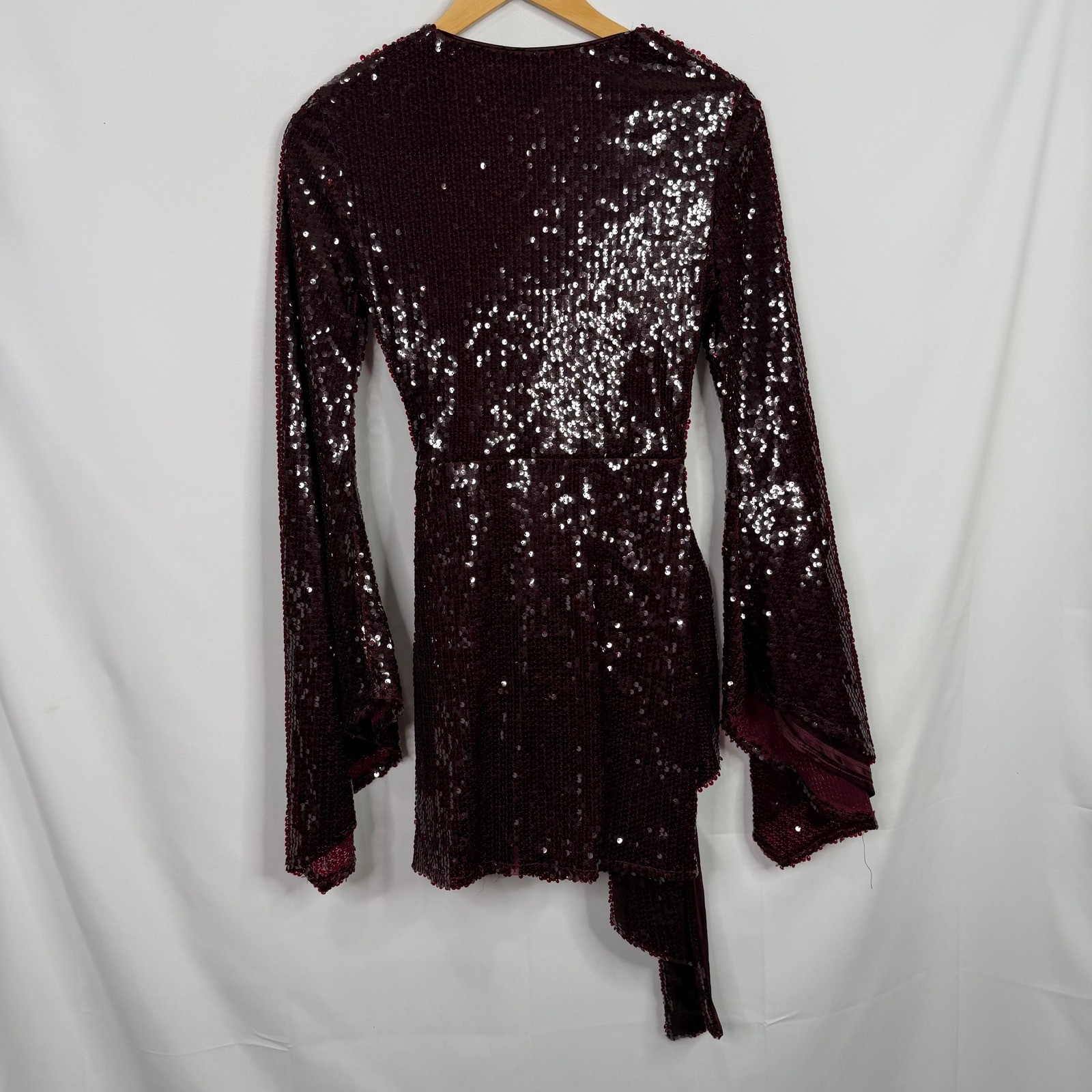 Nasty Gal Sequin Flared Sleeve Tie Front Mini Dress Size 0 NWT