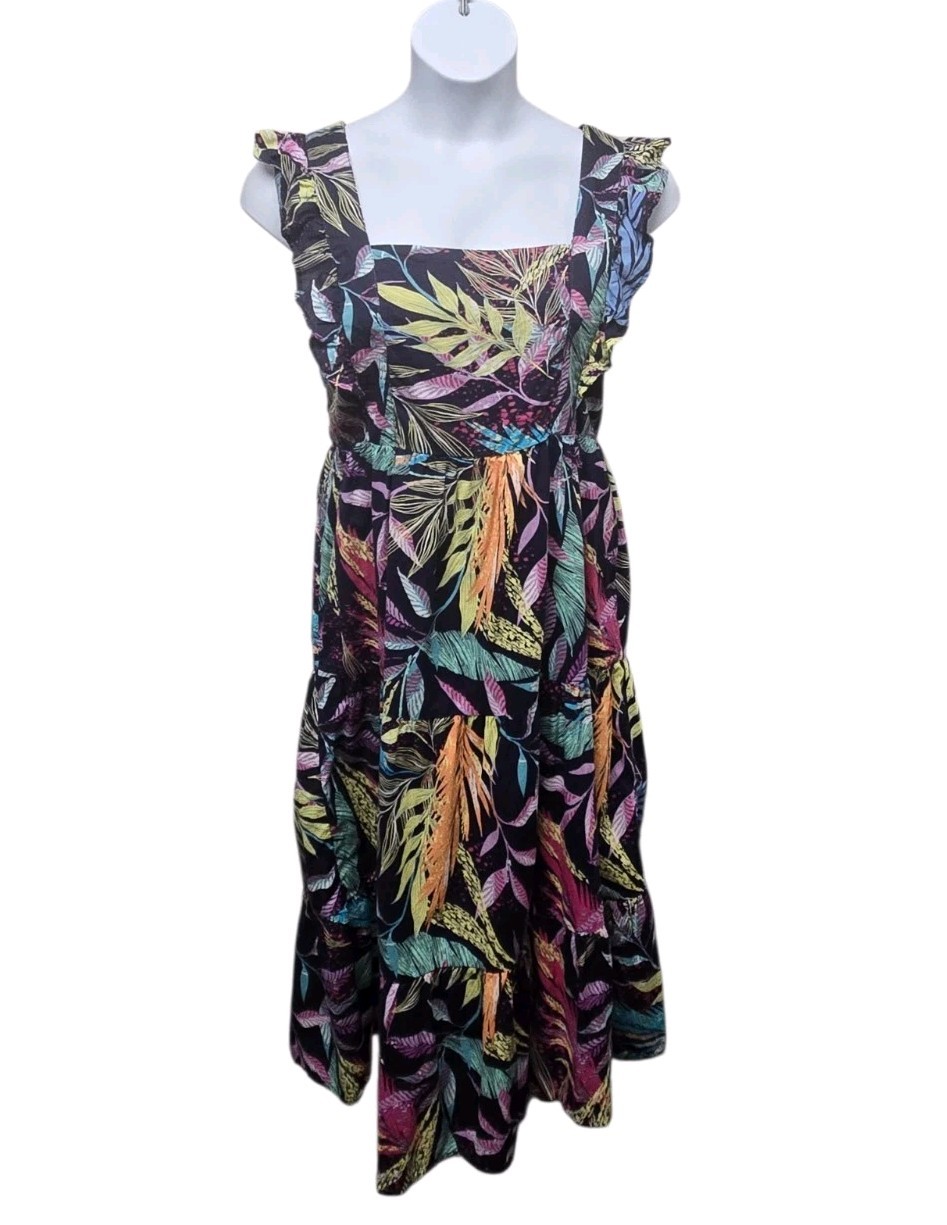 Beach Lunch Lounge Size Large Tropical Print Tiered Sundress Casual Vacation