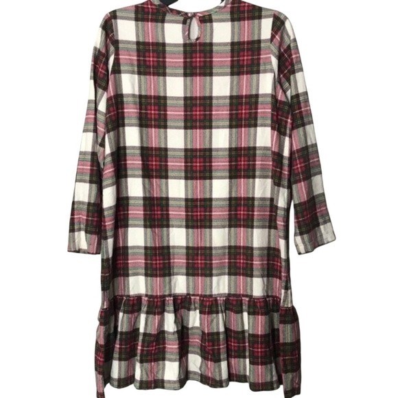Hanna Andersson Women Plaid Flannel Ruffle Hem Dress Red Green 14-16