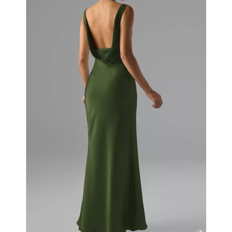 AW BRIDAL 18 2X plus green olive Rachael satin charmeuse cowl maxi dress NEW B57