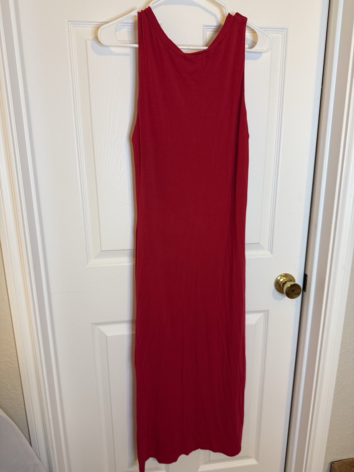 Velvet Torch Red Solid Maxi Dress Long Scoop Neck Sleeveless Women Regular L