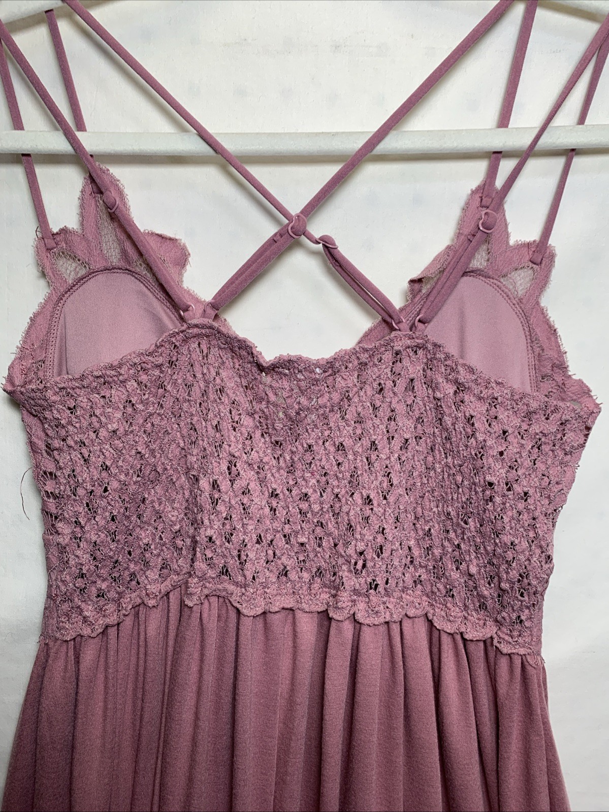 Feminine Lace Trimmed Flowy Tiered Whimsical Fairy Dress, Dusty Rose,Sz Large