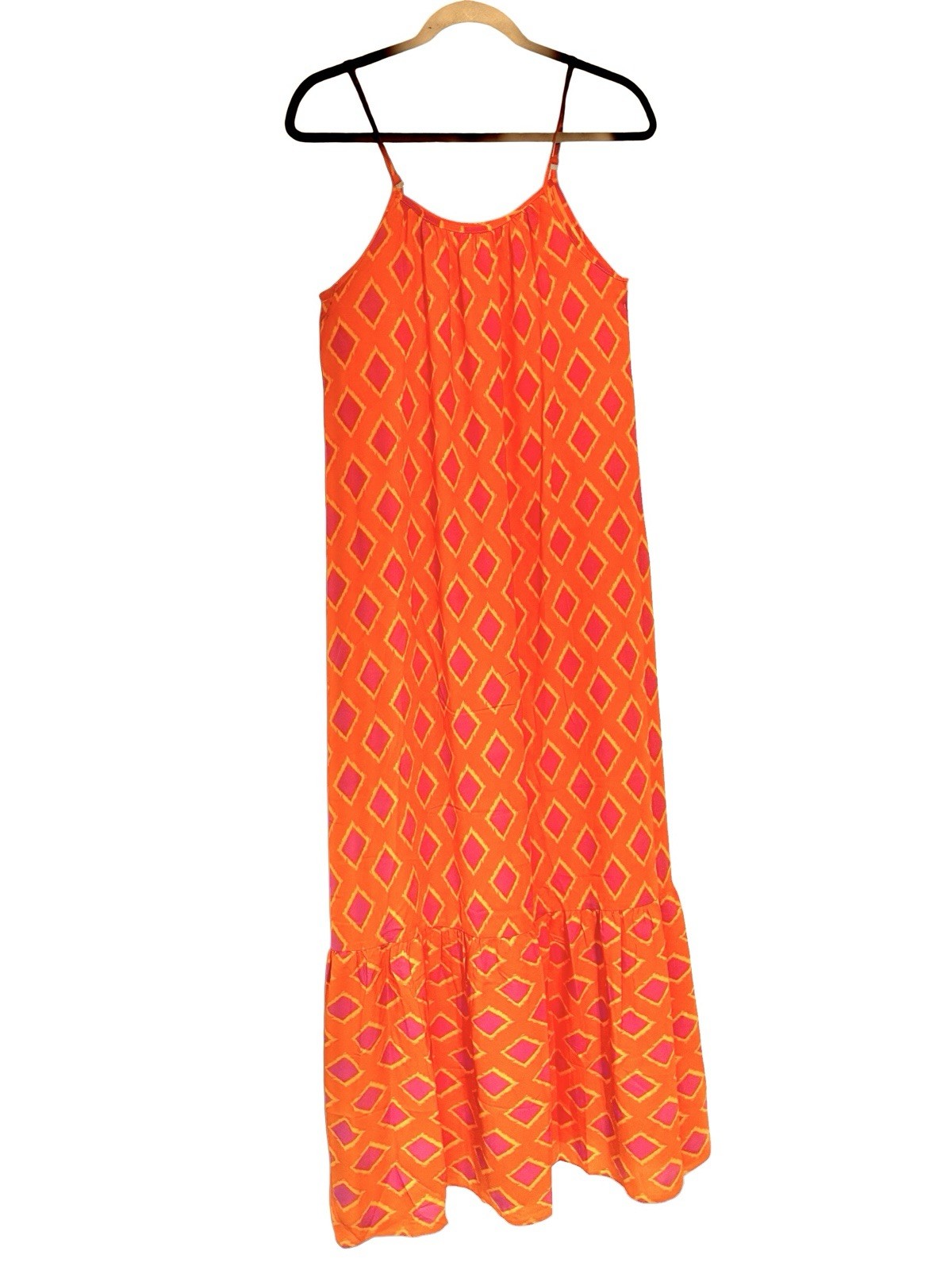 Dokotoo Women’s Small Orange Pink Geometric Maxi Dress Sleeveless Summer Beach