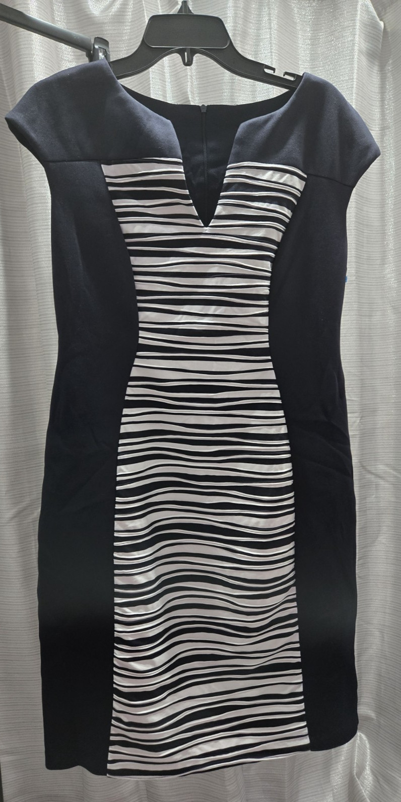 Connected Apparel textured striped sheath dress colorblock work party event
