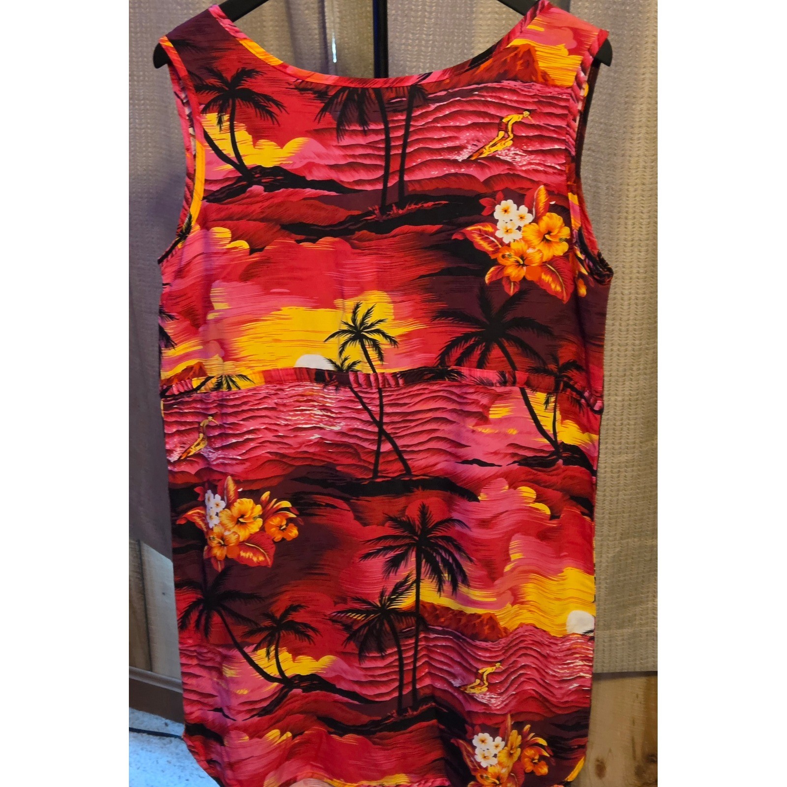 NWT Palmwave Sleeveless Hawaiian Print Dress Womens Size Large Drawstring Waist