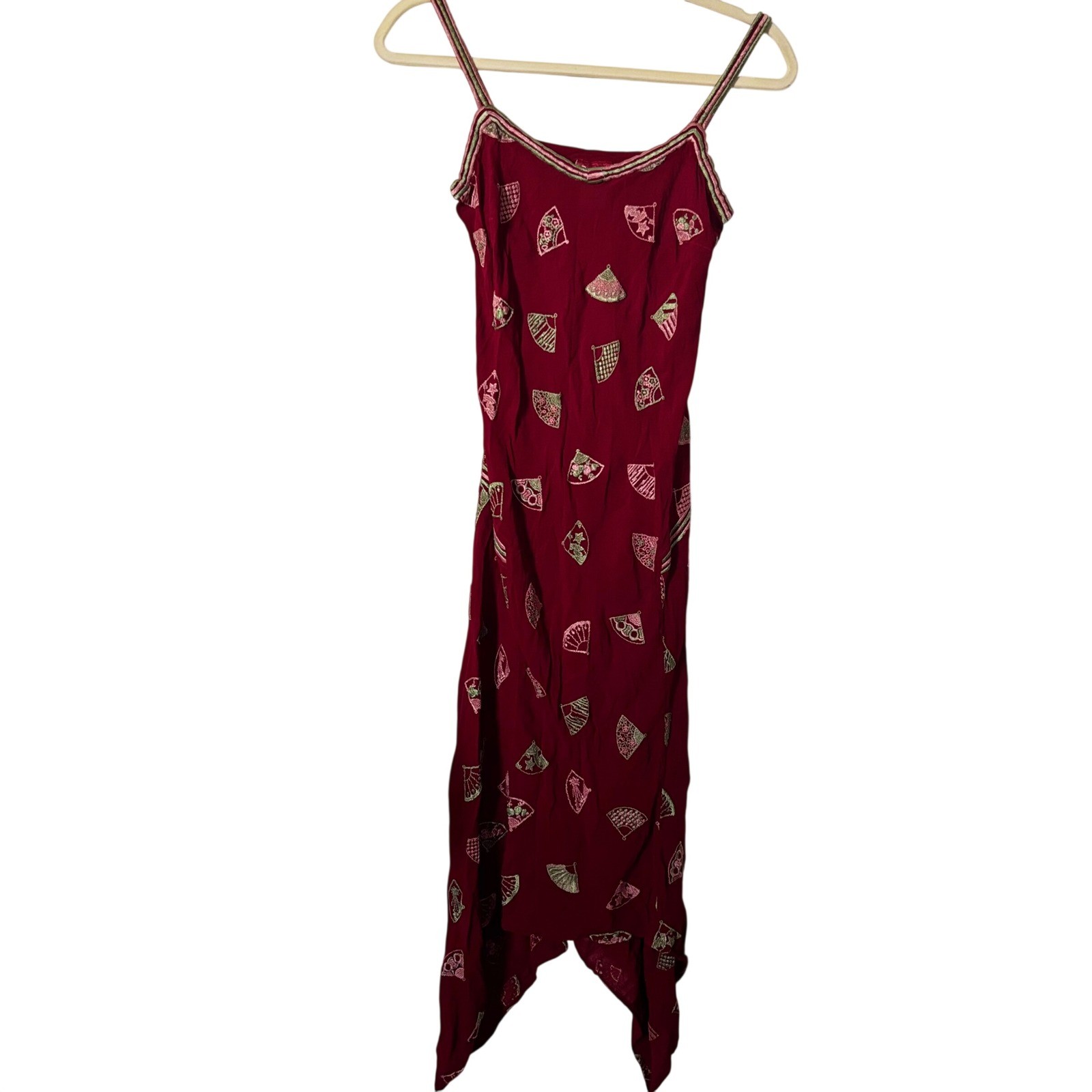 Ghost England Women’s Slip Dress Small Burgundy Dark Red Hu Embroidered