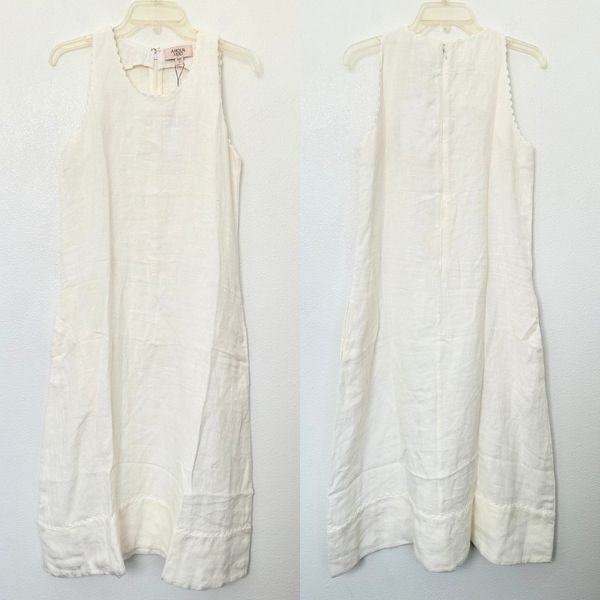 NEW Amour Vert Linen A-Line Scalloped Midi Dress Ivy White Beach Women’s Small