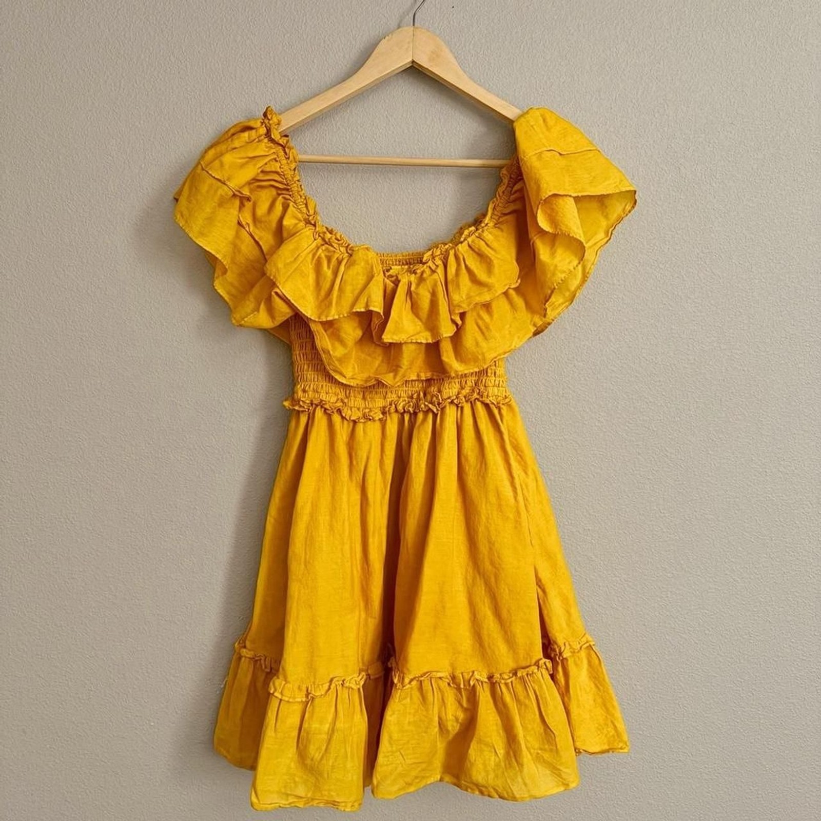 Happy x Nature Vibrant mustard yellow ruffled mini dress