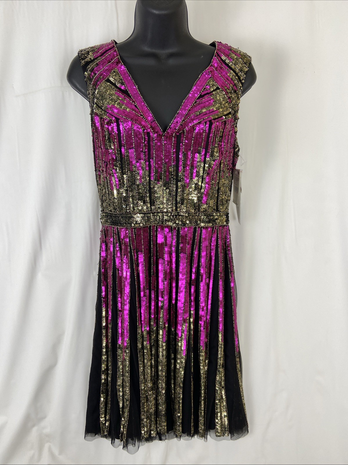 Aidan Mattox Womens Size 6 Dress Pink Multicolor Sleeveless Sequin Beaded $395