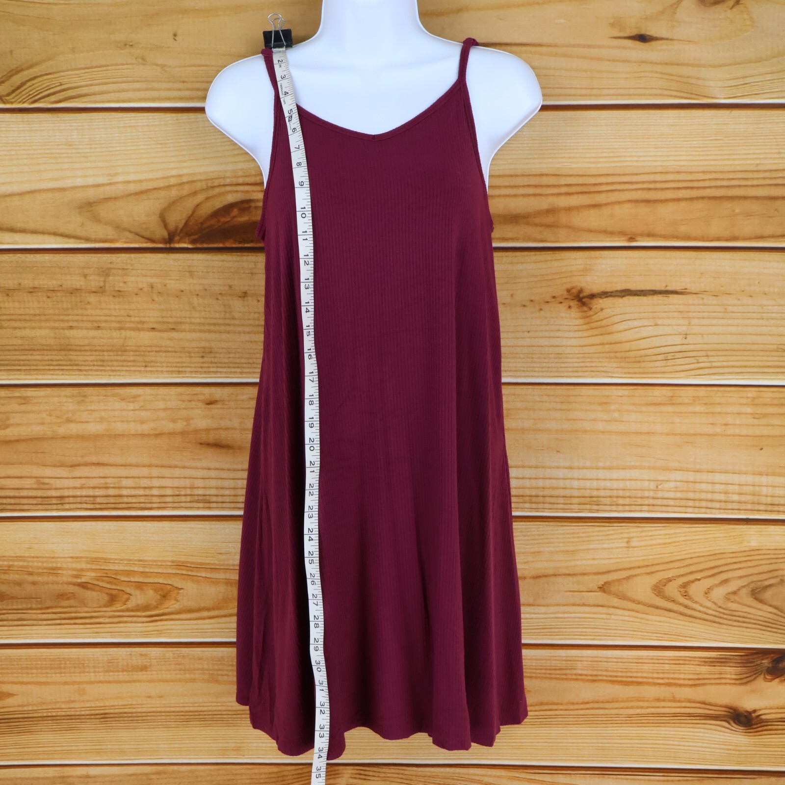 Mossimo Ribbed Sundress Womens Sz XS Maroon Adjustable Straps Stretch Loose Fit
