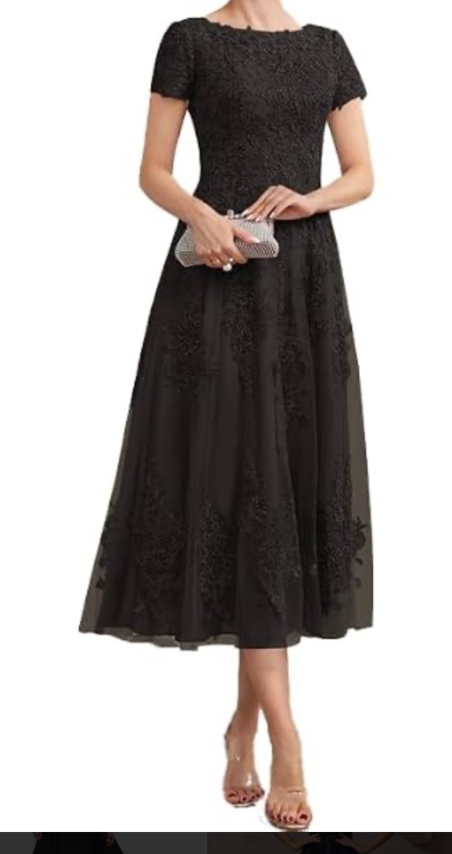 Black Lace Illusion Fit & Flare Dress Size 12 MIDI Elegant Party WhimsiGoth NWT