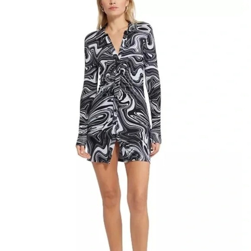 Sanctuary Daydream Fitted Mini Dress XS Ruched Bodycon Liquid Marble Print NWT