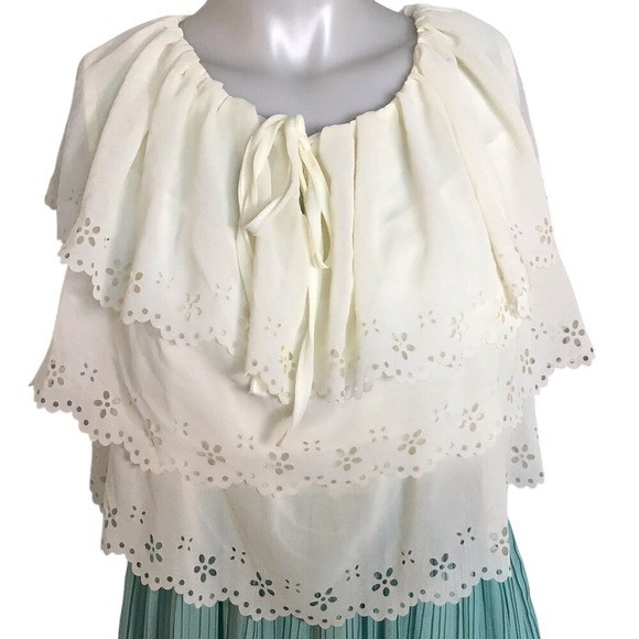Super Cute! PALE YELLOW & BLUE RUFFLE PLEATED DRESS