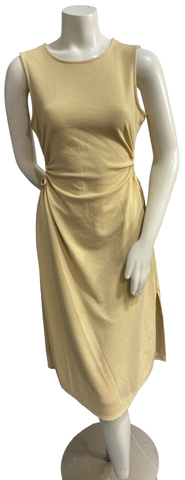 And Now This Midi Dress Womens size Medium Beige Cutout Sides Stretch Sleeveless