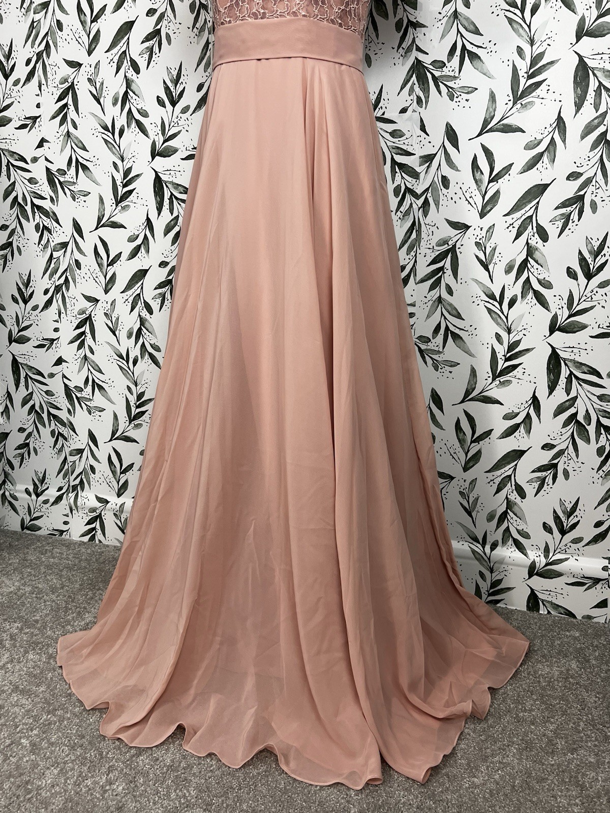 Elegant Blush Pink Lace Evening Gown Prom wedding Guest Sz S 6 NWT Bridesmaid #E