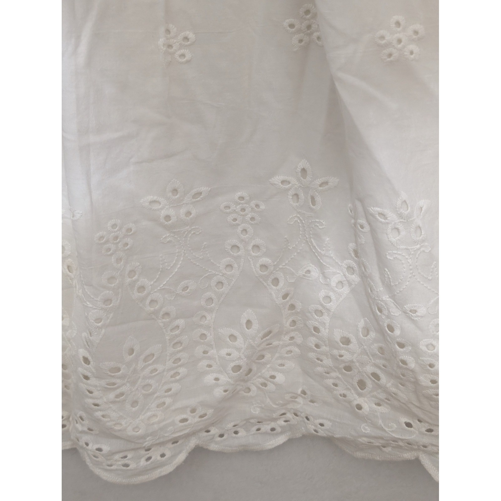 Blue Rain White Eyelet Mini Dress Womens Small Halter Neck Pom Pom Trim Scallop