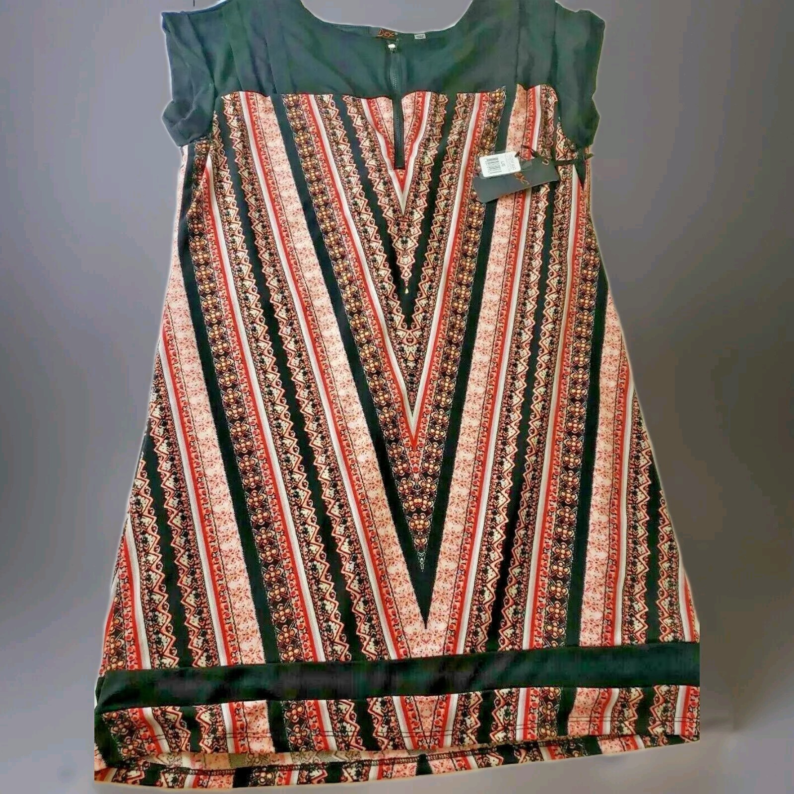Dex Dress Size Large Women’s Multi Color Stripe peach red black lining short New