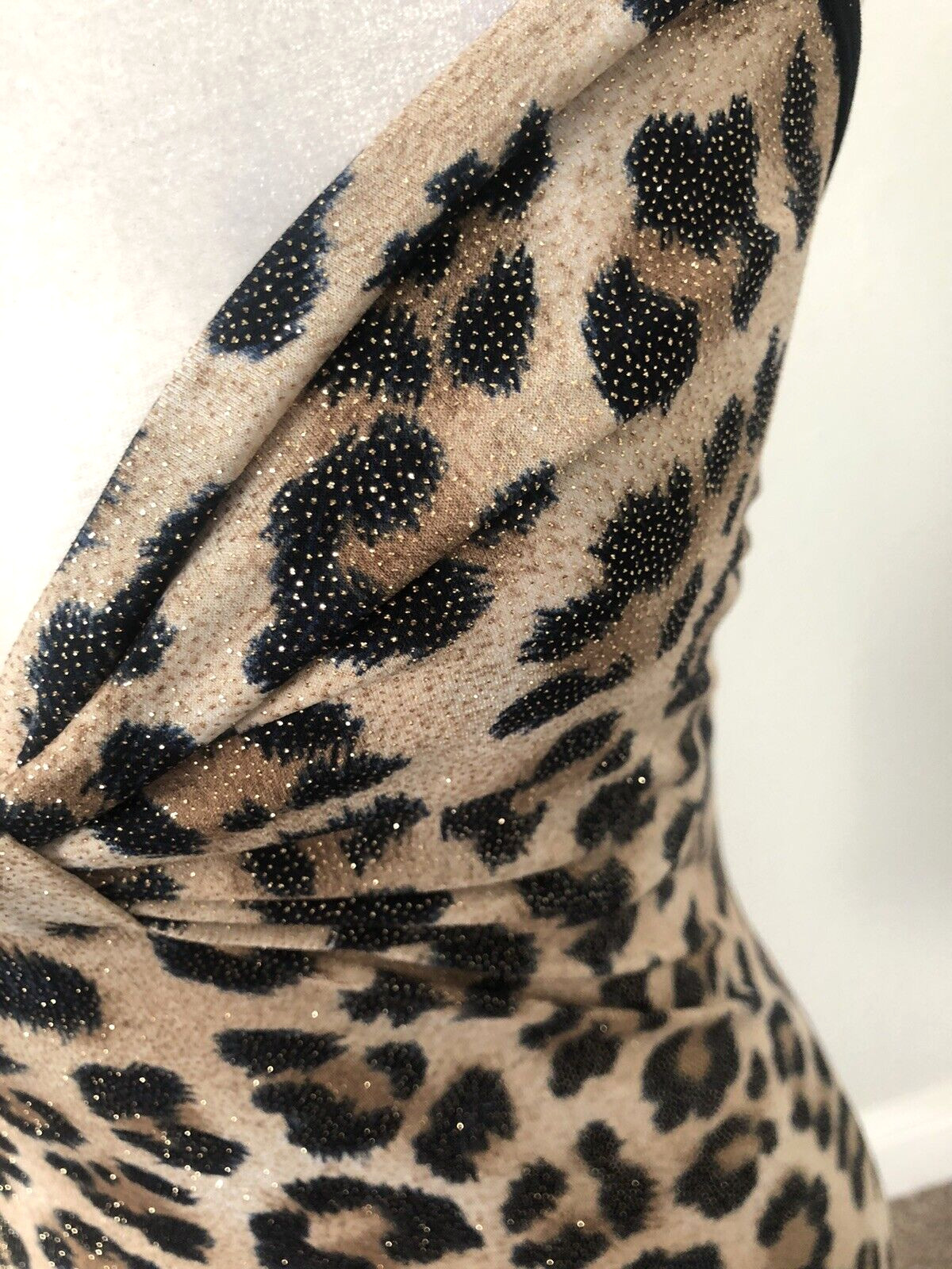 Brown Black Gold Glitter XS/S LEOPARD ANIMAL PRINT Mini SLIP DRESS Bodycon Knit