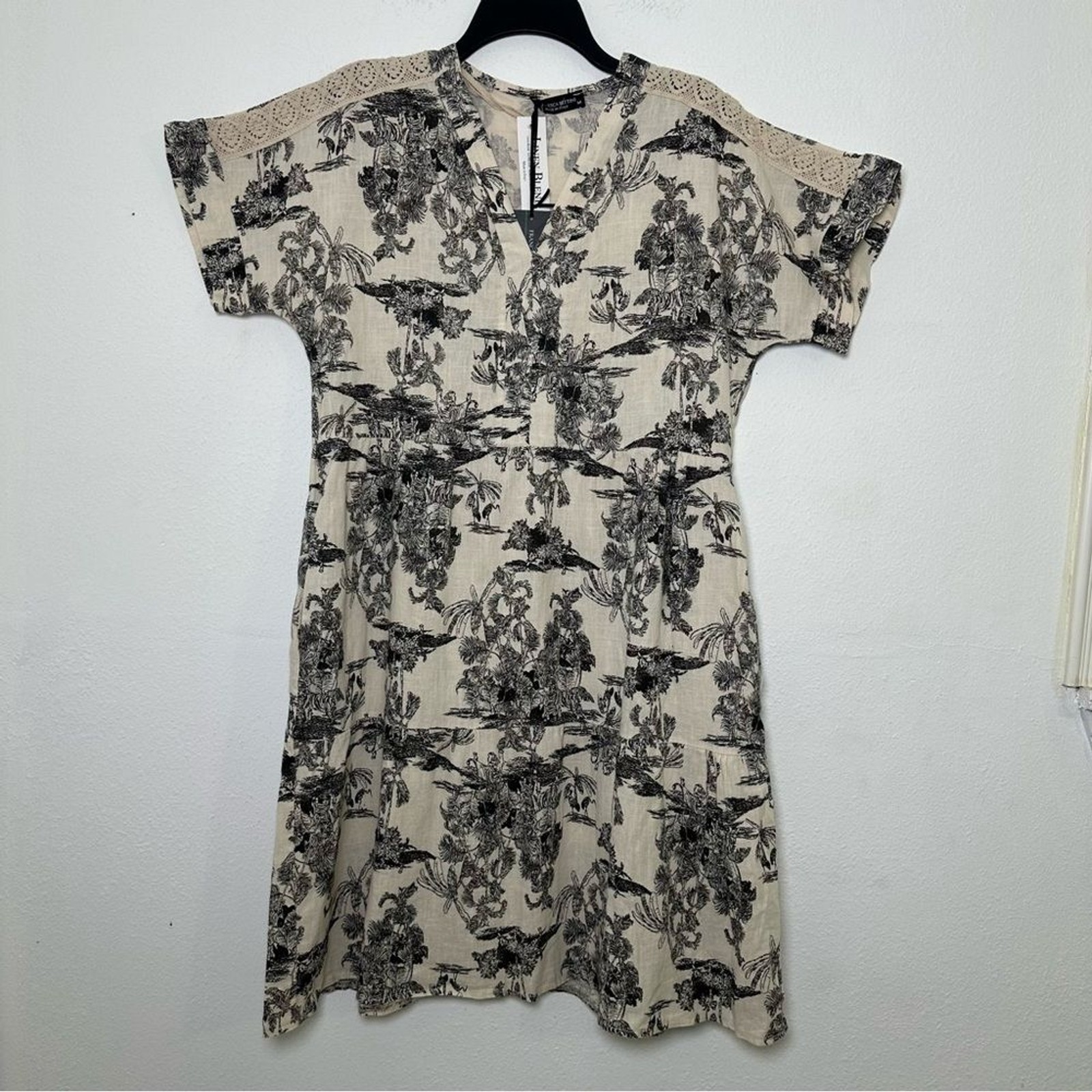 FRANCESCA BETTINI Elegant Print Black & Cream Patterned Mini Dress With Pocket M