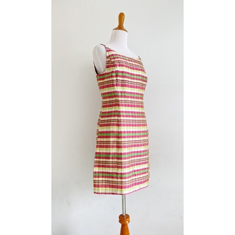 Vintage 90s Y2K Esprit Silk Slip Mini Dress Pastel Madras Plaid Retro Prep NOS