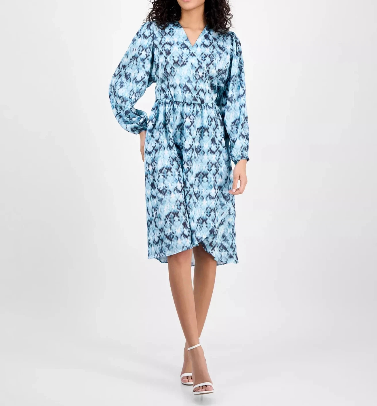 BOSS Orange Women’s Printed Blouson-Sleeve Midi Dress MSRP $248 Aztec Blue XL