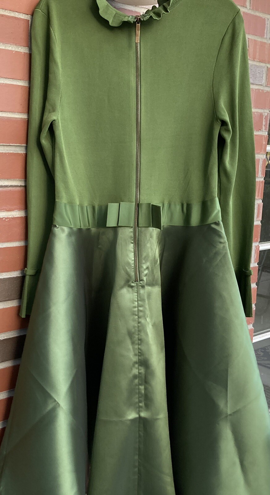 Ted Baker Zadi Knitted Frill Full Skirt Dress Sz 5 /US 12 Dark Green NWT