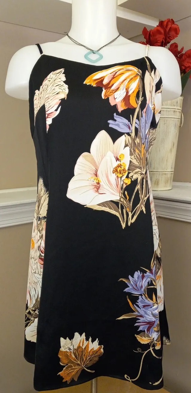 Minkpink Womens Black Floral Coastal Bloom Mini Slip Dress Size M