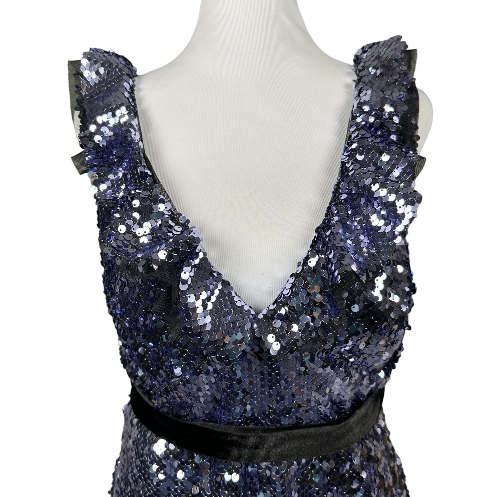 NWT $168 Free People 4 Siren Sequin Open Back Tie Waist Ruffles Dress Party