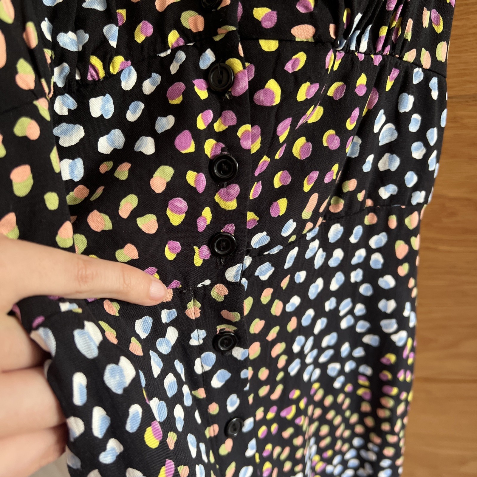Nobody’s Child Black Dot MultiColour Midi Dress Button Down Sleeveless 8 viscose