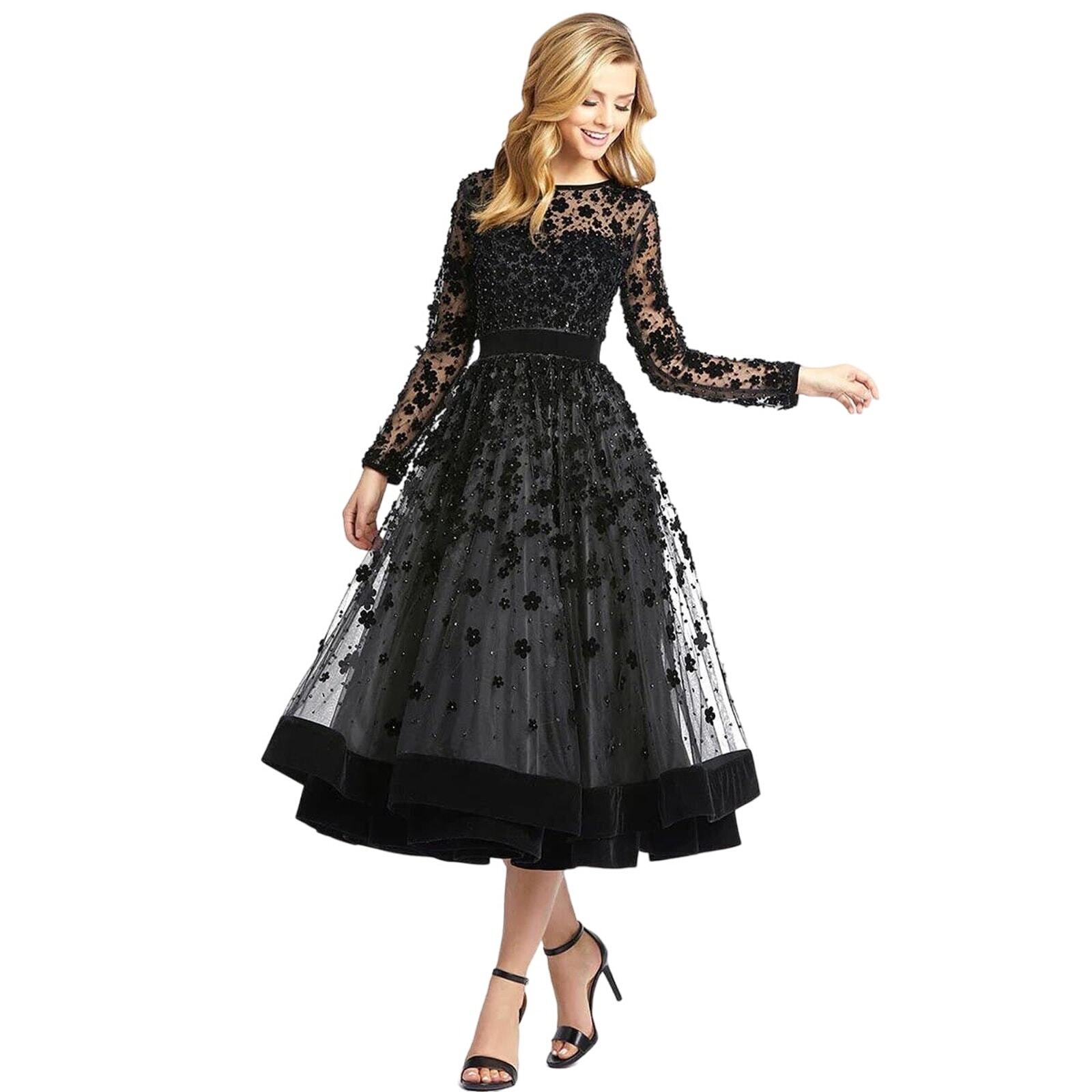 Mac Duggal Evening 67007D Sheer Long Sleeve Modest Prom A-Line Dress Size 12 NWT
