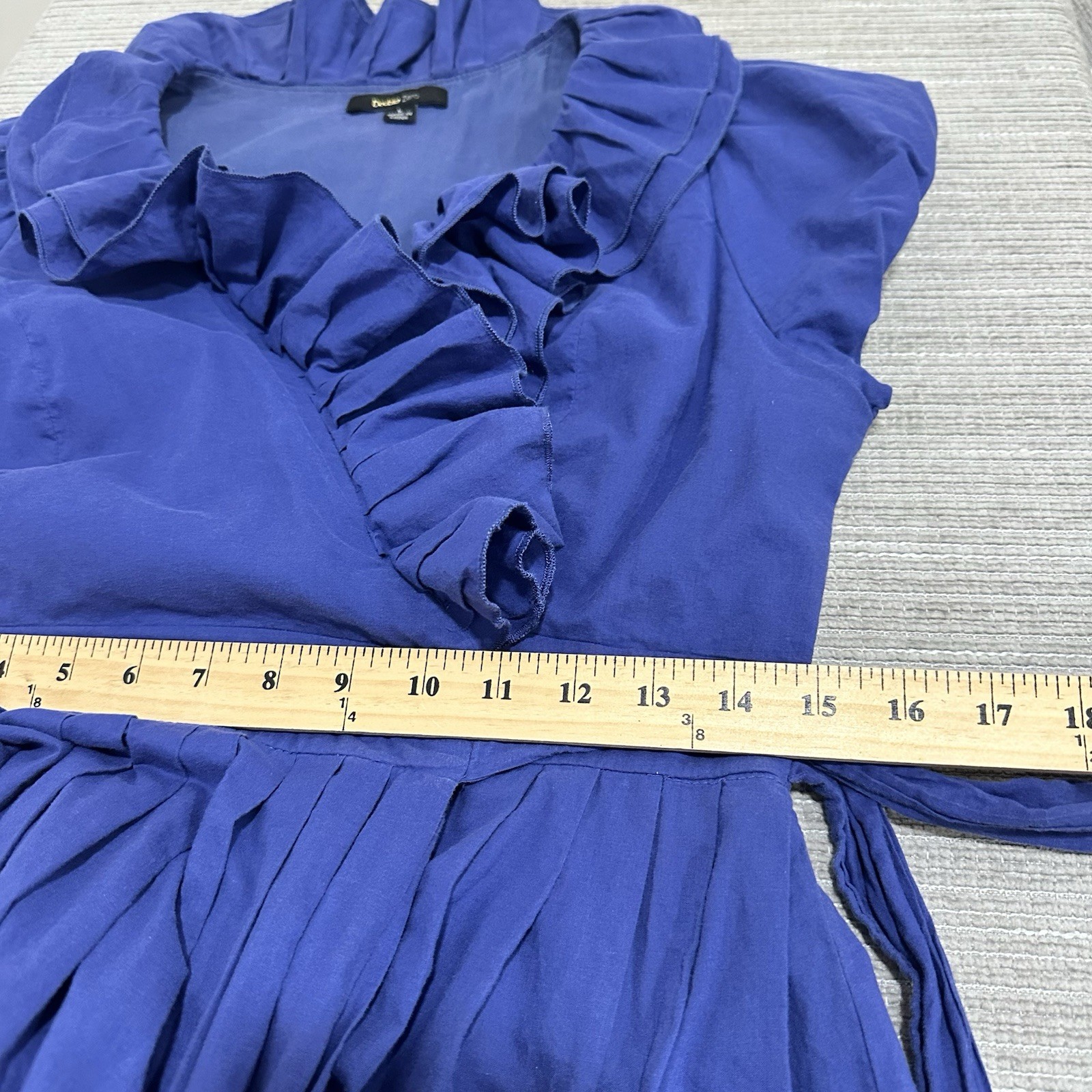 Double Zero Cobalt Blue Ruffle Wrap Dress Pleated Skirt Fit & Flare Size L