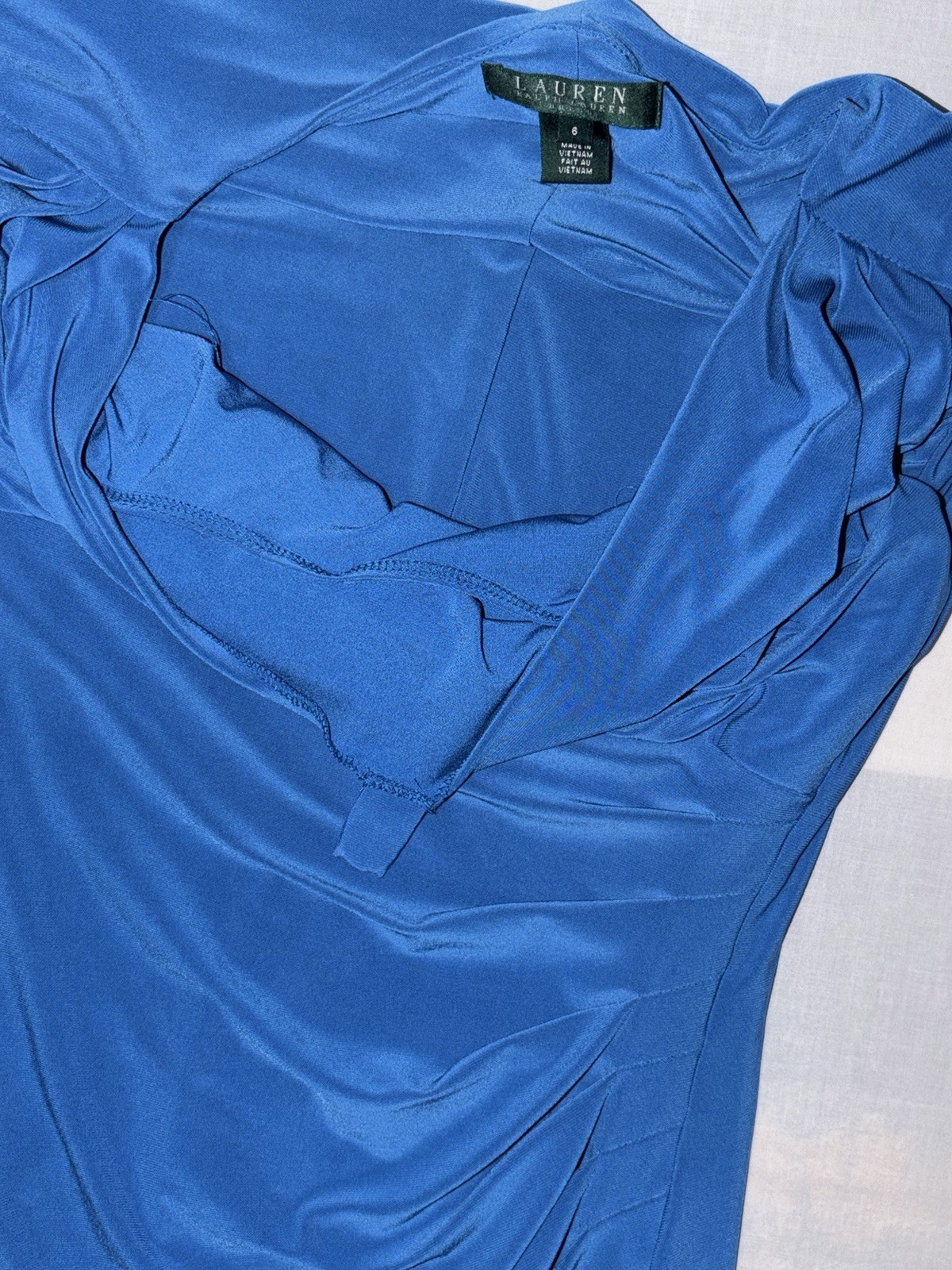 Lauren Ralph Lauren Womens Cowl Neck Jersey Sheath Dress Size 6 Blue Cap Sleeves