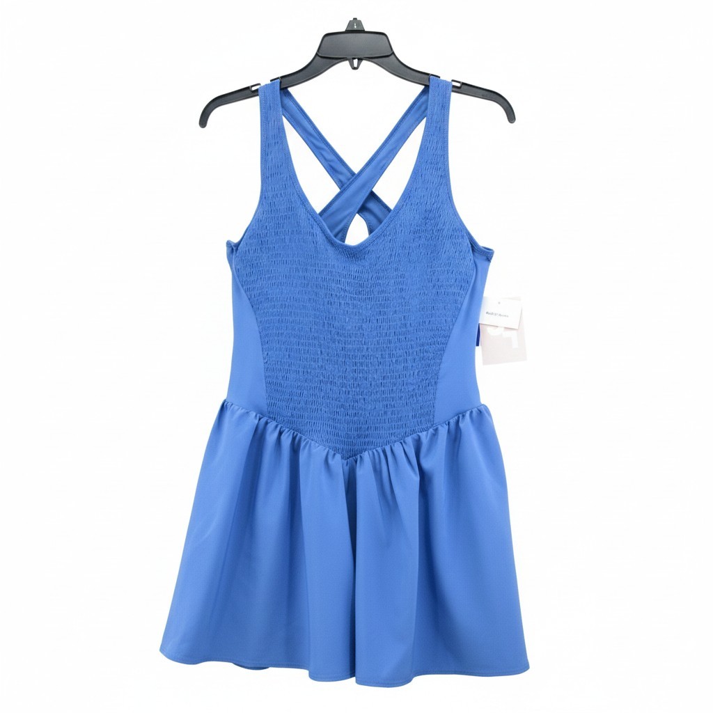 Joy Lab Women’s Active Smocked Criss Cross Dress Size L Blue Athletic NWT #5661