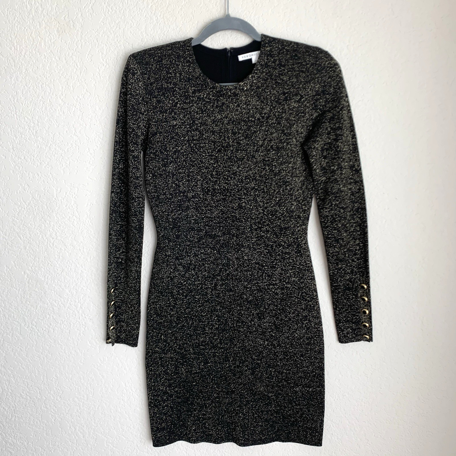 Veronica Beard Sharon Metallic Shimmer Dress Sz XS Black Gold Button Cuff Sheath