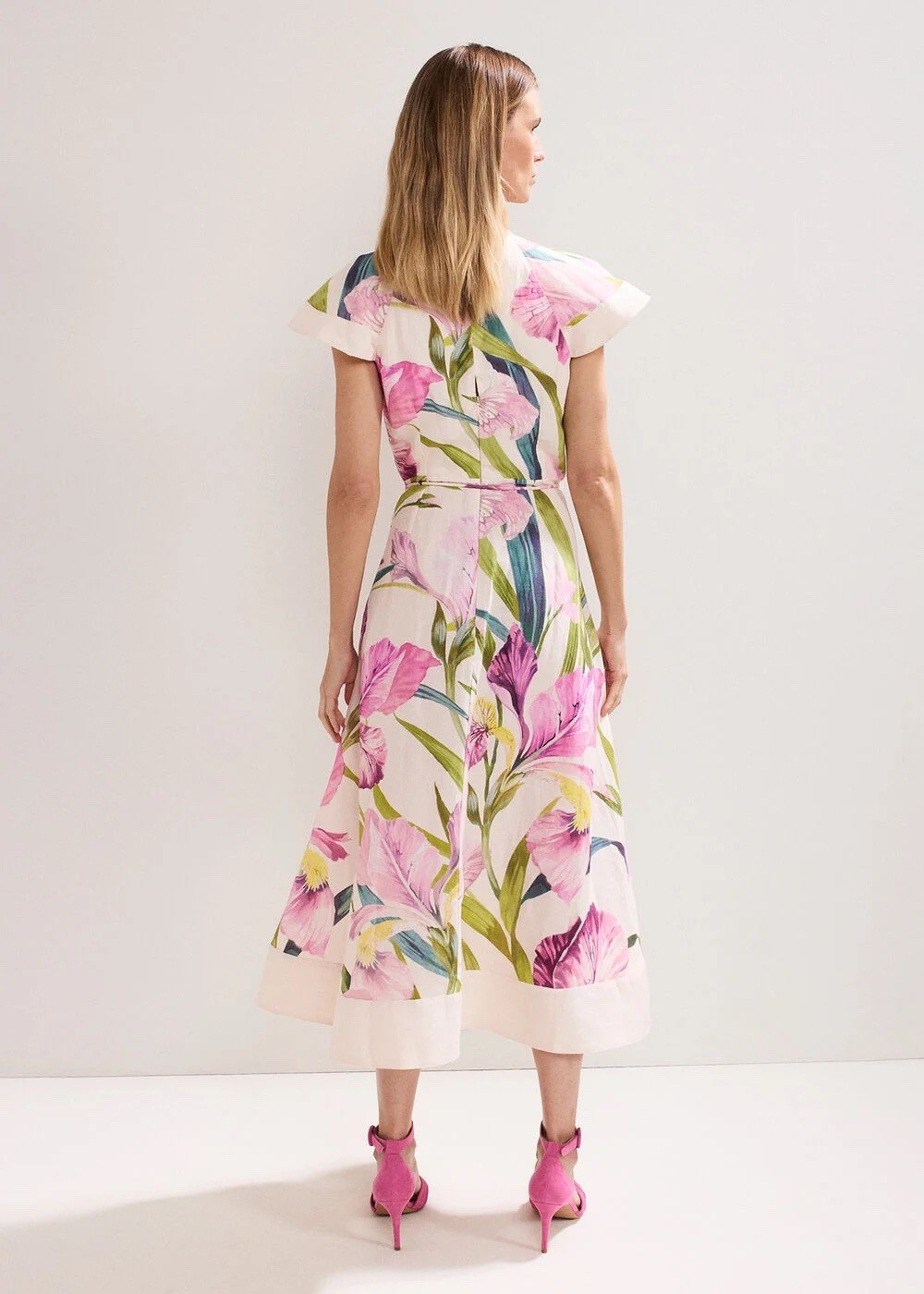 Phase Eight Matlida Floral Linen Ruffle Midi Dress. Multi Size 8. BNWT. RRP £179