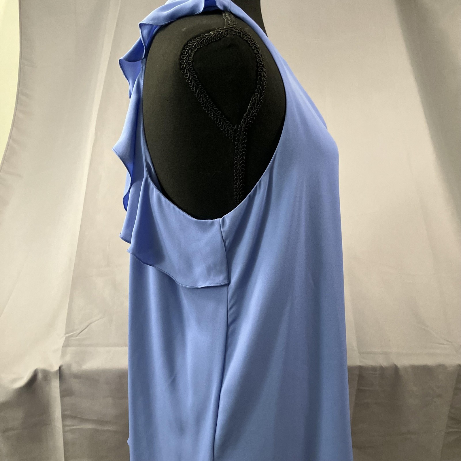 LOFT Tank Dress Womens Large Blue Ruffle Back Sleeveless Shift Mini Party Flowy