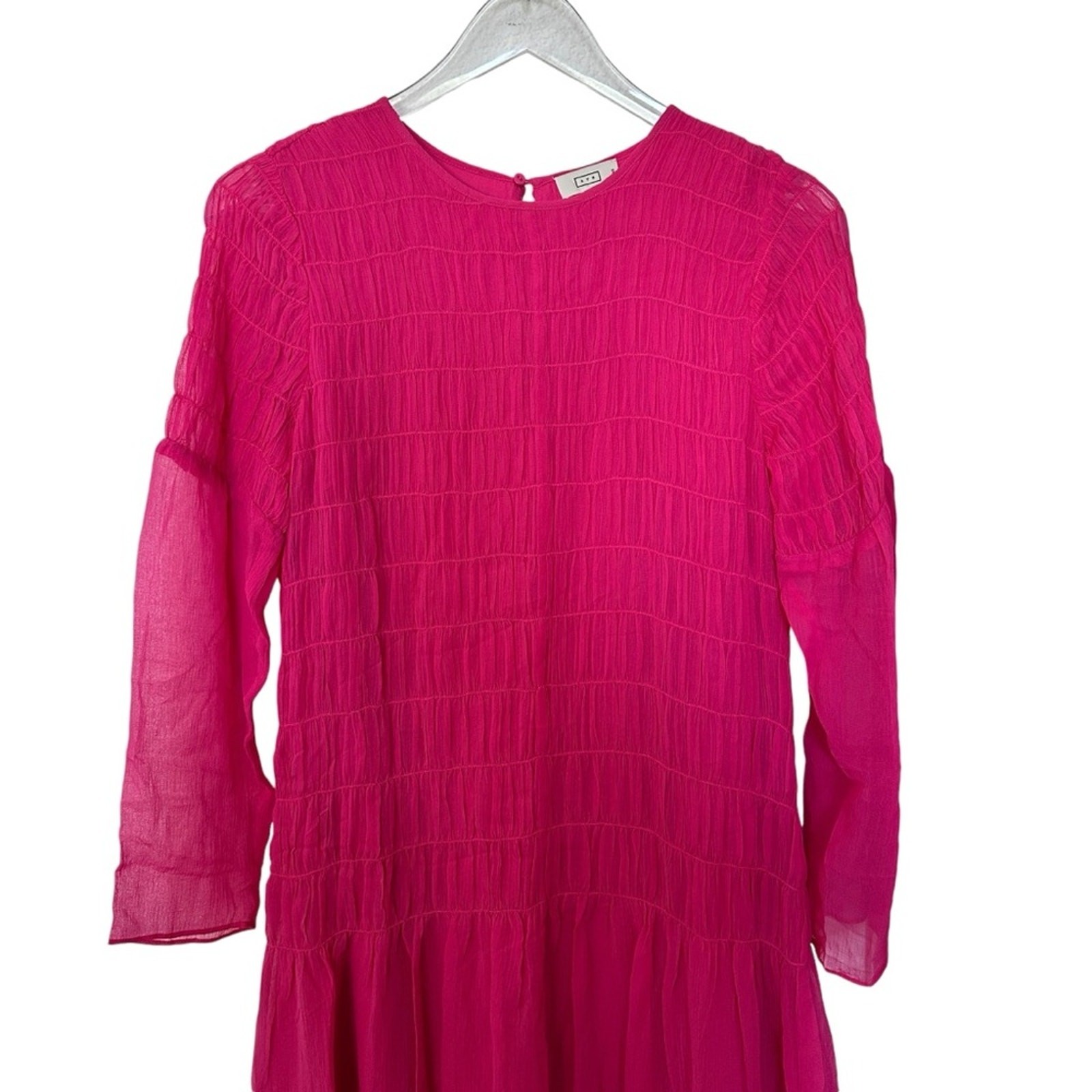 AYR The Something Special Silk Dress Pink Crinkle Flowy Smocked Ruched Sheer XS