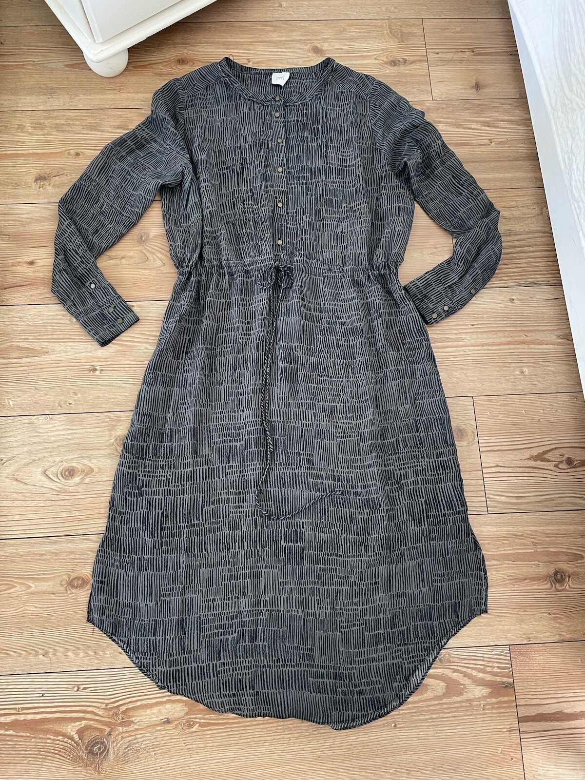HUSK Australia Grey/ Green Pattern Layering Shirt Dress Drawstring Fits Uk 12