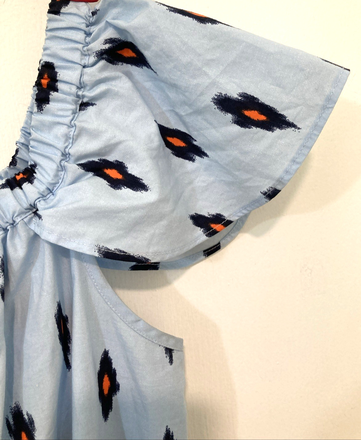J Crew IKat Off Shoulder Shift Mini Dress Blue/ Orange Cotton Size S