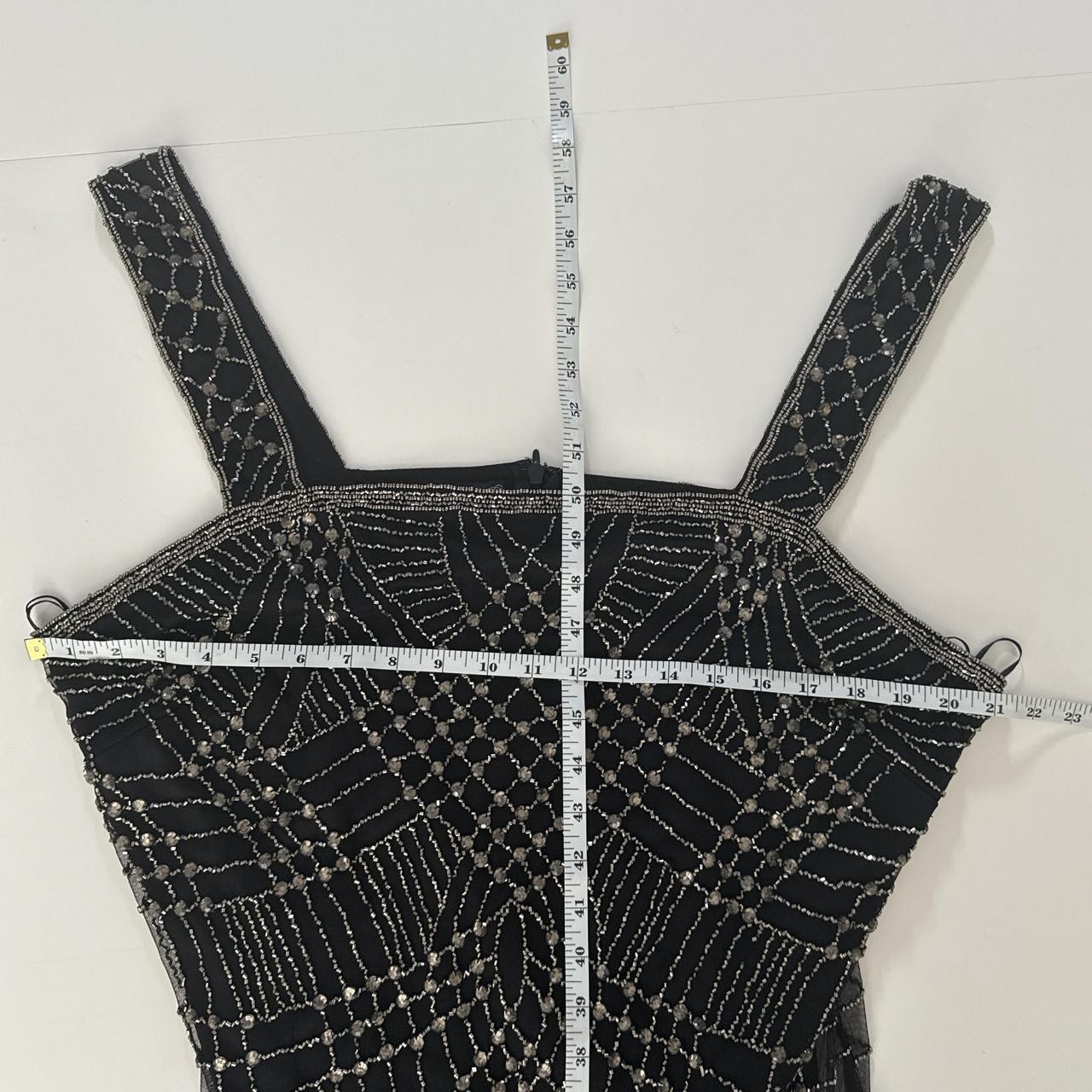 Pisarro Nights Beaded Mesh Midi Gown in Black Size 16