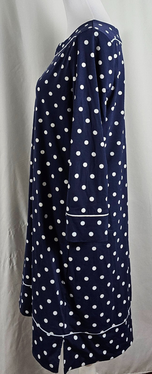 Lands End Womens Dress Navy Blue White Dots Knee Length Nylon Spandex 10 12