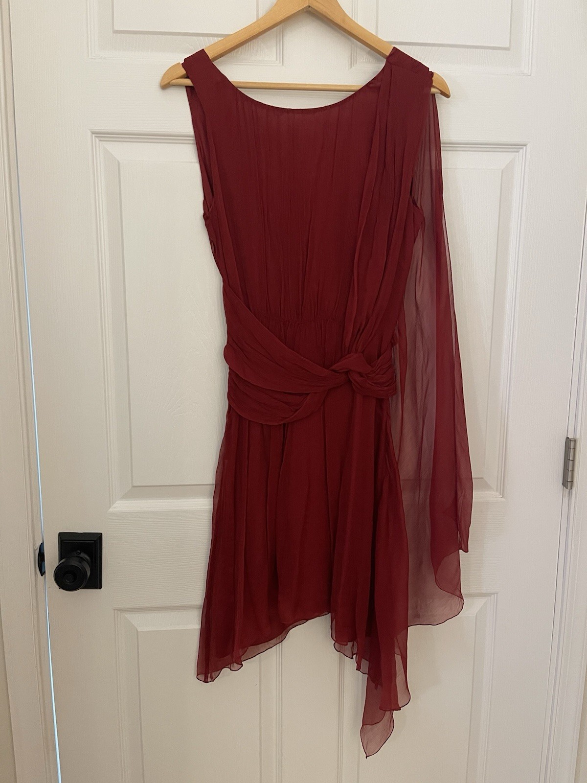 Leon Max Limited Edition 100% Silk Elegant Fairytale Dress Size 10 Burgundy Wine