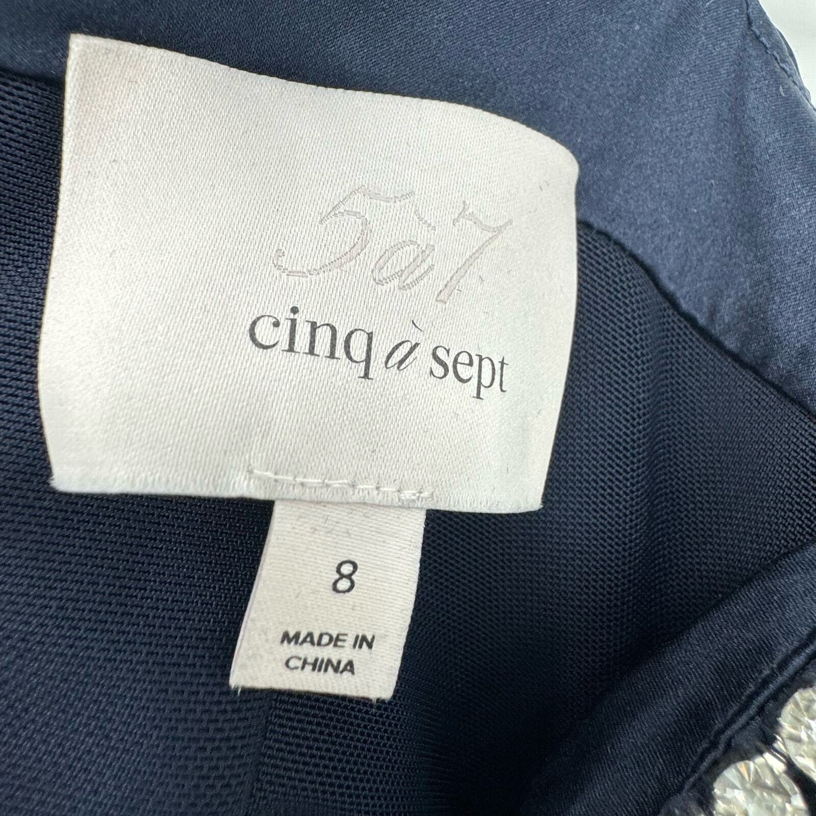 CINQ A SEPT Rhinestones Pleated Hook And Eye Silk Muni Dress Navy Size 8 NWOT