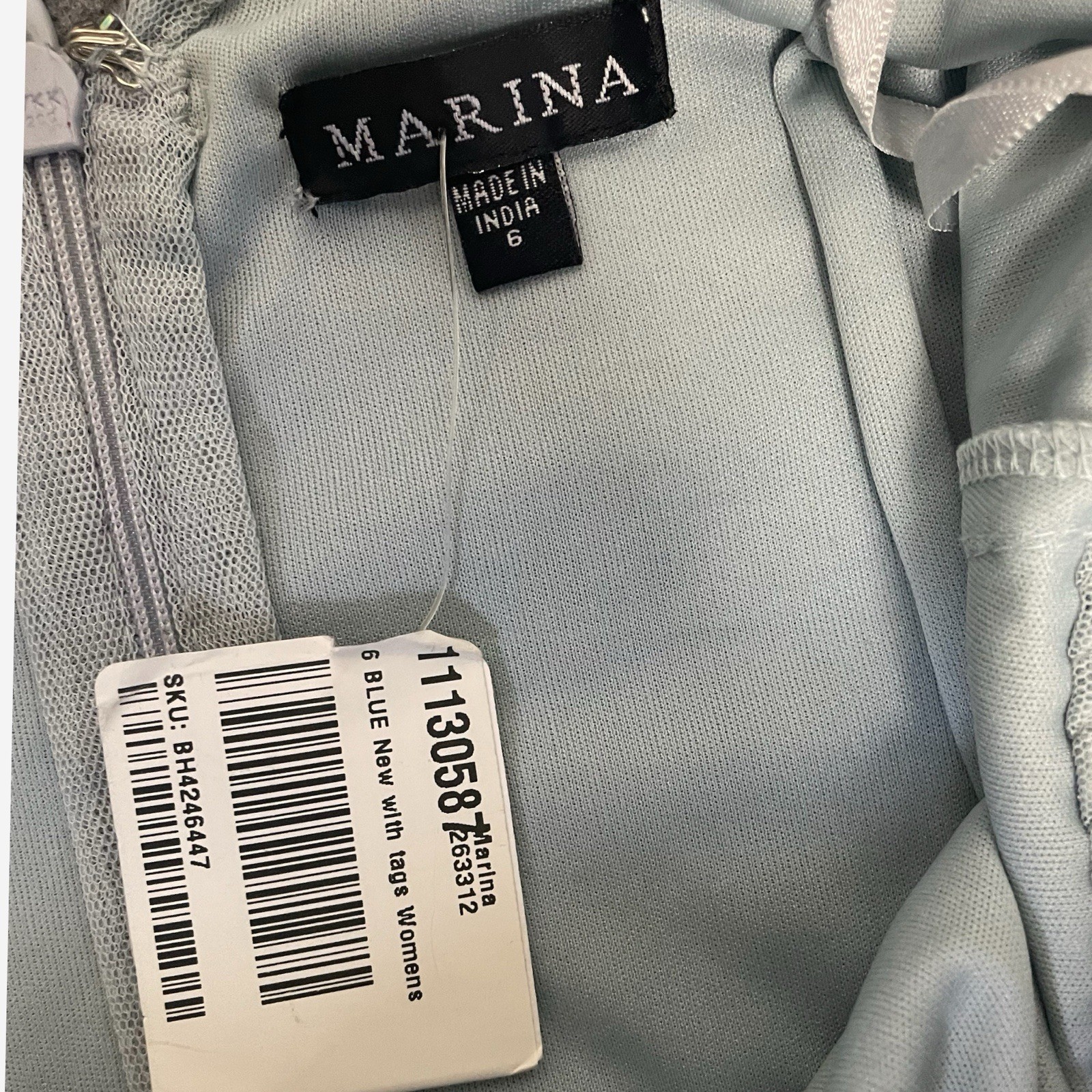 Marina NWT light blue beaded mesh v neck gown bridesmaid princess castlecore 6