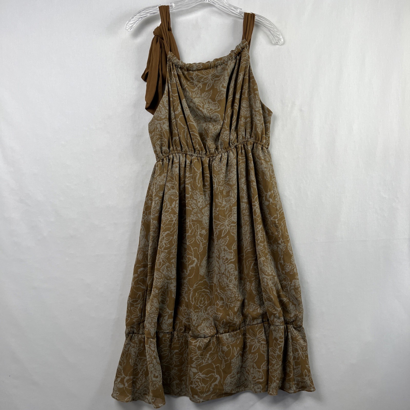 To The Max Dress Size 6 Brown Floral Empire Waist Knee Length Ruffled Boho